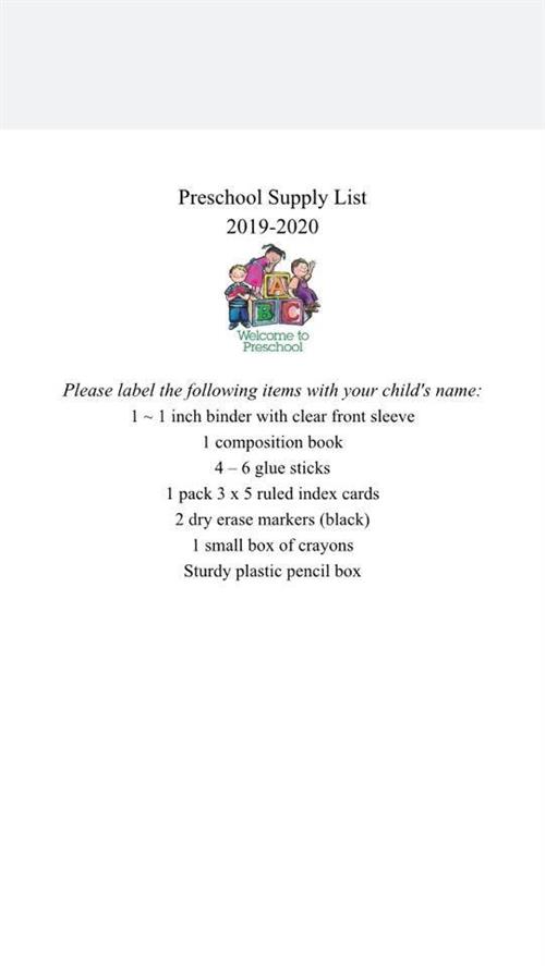 Preschool supply list 